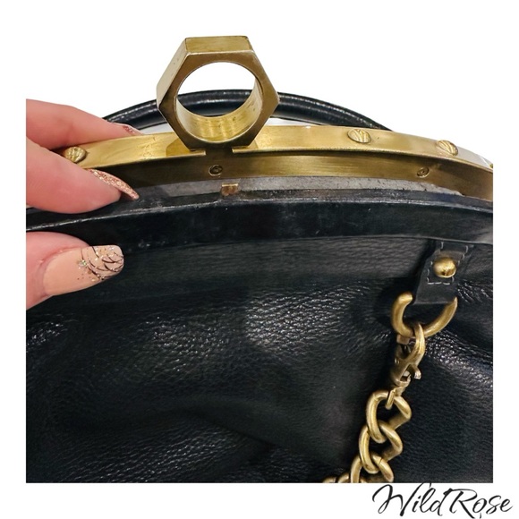 ZAC POSEN BLACK “ALEXIA” LEATHER SATCHEL BAG GOLD TONE HARDWARE - Picture 10 of 17